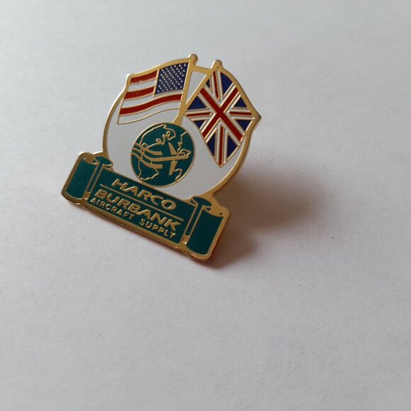 Vintage Harco Burbank Aircraft Supply Lapel Pin Aviation Collectible USA UK Flag - Picture 4 of 9